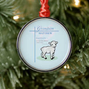 Grandson Baptisk Blue Boy Lamb Personalisiert Ornament Aus Metall