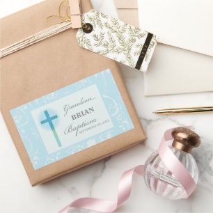 Grandson Baptisk Blue Lace Personalisiert Rechteckiger Aufkleber
