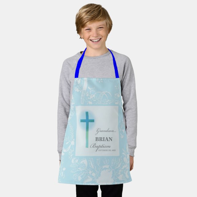 Grandson Baptisk Blue Lace Personalisiert Schürze (Getragen)