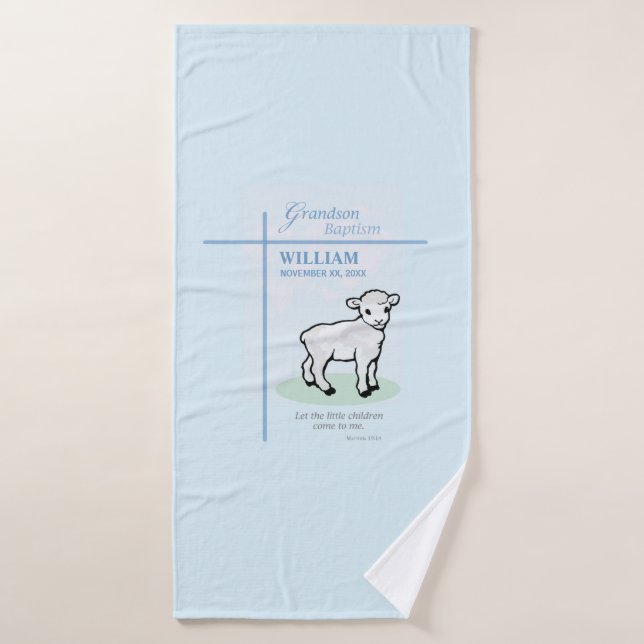 Grandson Baptisk Blue Lamb Personalisiert Badehandtuch (Badehandtuch)
