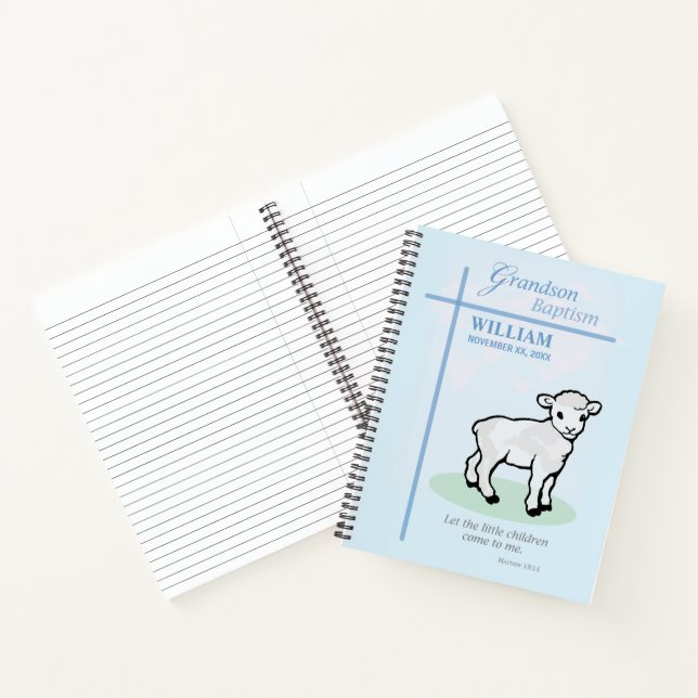 Grandson Baptisk Blue Lamb Personalisiert Notizbuch (Innenseite)