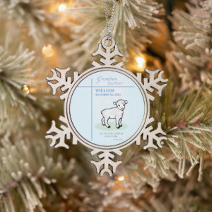 Grandson Baptisk Blue Lamb Personalisiert Schneeflocken Zinn-Ornament