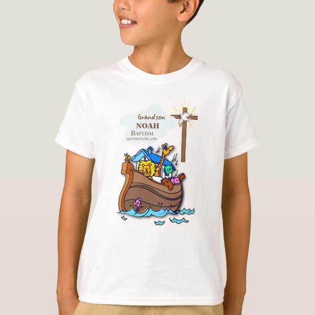 Grandson Baptism Noahs Ark Personalisiert T-Shirt (Vorderseite)