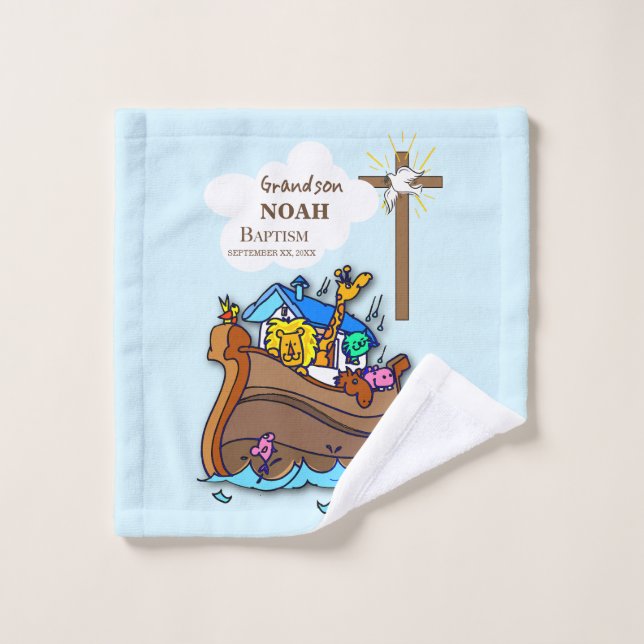 Grandson Baptism Noahs Ark Personalisiert Waschlappen (Waschlappen)