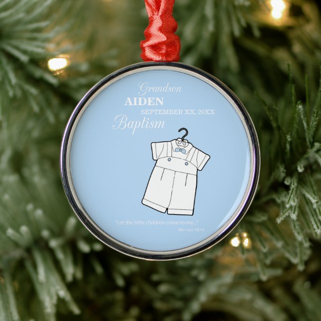 Grandson Baptisse Anzug auf Baby Blue Personalisie Ornament Aus Metall (Baum)