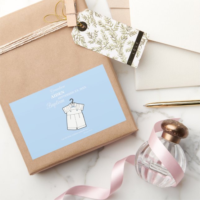 Grandson Baptisse Anzug auf Baby Blue Personalisie Rechteckiger Aufkleber (Schenken)