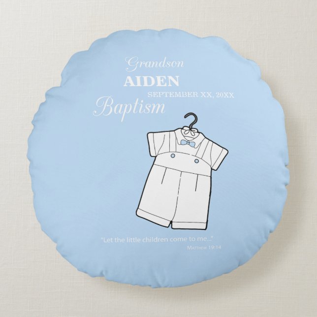 Grandson Baptisse Anzug auf Baby Blue Personalisie Rundes Kissen (Vorderseite)