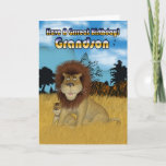 Grandson Birthday Card - Löwen und Junge Karte<br><div class="desc">Grandson Birthday Card - Löwen und Junge</div>