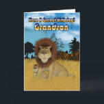 Grandson Birthday Card - Löwen und Junge Karte<br><div class="desc">Grandson Birthday Card - Löwen und Junge</div>