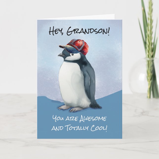 Grandson Birthday Cool Phantastische Penguin Baseb Karte (Vorderseite)