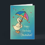 Grandson Birthday Duck mit Regenschirm in Rain Karte<br><div class="desc">Eine schöne Karte, um Ihrem kleinen Enkel einen guten Geburtstag zu wünschen. Lass ihm wissen, was für eine glückliche Ente er ist, dass er geliebt wird, wenn du regnest Schläger und Küsse und Geburtstag wünscht sich auf ihn! Eine niedliche Ente hält einen Regenschirm, während Regentropfen und rote Herzen um ihn...</div>