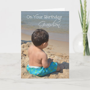 Grandson Birthday, Junge am Strand Karte