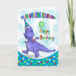 Grandson Birthday mit Lila Drachen Karte<br><div class="desc">Ein einzigartiges Design,  das viel Spaß macht,  mit einem Lila Drachen im Party-Hut,  der seine Limonade und seinen Ballon hält,  einer großartigen Karte für die Kleinen mit vielen Fab-Farben,  die sicher ein Lächeln ins Gesicht bringen</div>