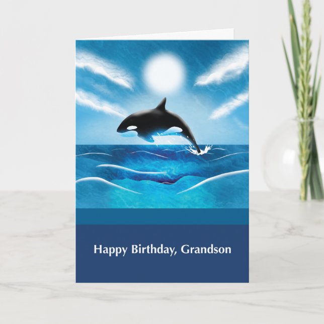Grandson Birthday mit Orca Whale im Ozean Karte (Vorderseite)