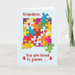 Grandson Birthday Puzzle Liebe bis Pieces Karte<br><div class="desc">Legen Sie die richtigen Stücke,  um den bald Ereignis werdenden Geburtstag Ihres Enkels zu feiern. Eines dieser Stücke ist,  eine niedliche,  lustige und farbenfrohe Grußkarte für ihn bereit zu haben,  sobald sein besonderer Tag kommt. Diese Karte wird eine gute Karte sein,  die man geben kann.</div>