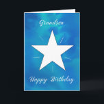 Grandson Birthday Star Blue Green Watercolor Karte<br><div class="desc">Feiern Sie Ihren Enkel mit einer so lebendigen und besonderen Geburtstagskarte wie er ist! Eine atemberaubende Aquarellmischung aus Blues, Grüntönen und Teppichen schafft einen dynamischen Hintergrund, während ein strahlender, weißer Stern in der Mitte mit Energie und Licht strahlt. Dieses fröhliche und aufregende Design ist perfekt für jeden Enkel, um ihn...</div>