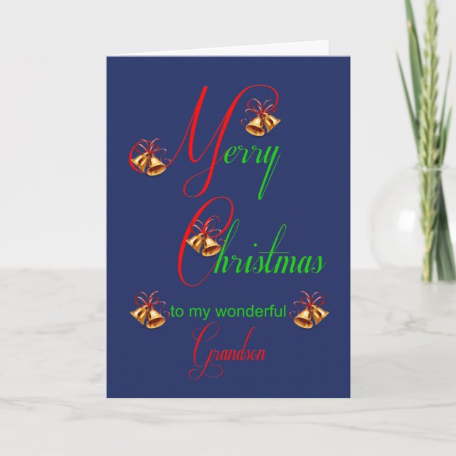Grandson Christmas Bells Holiday Card Feiertagskarte (Vorderseite)