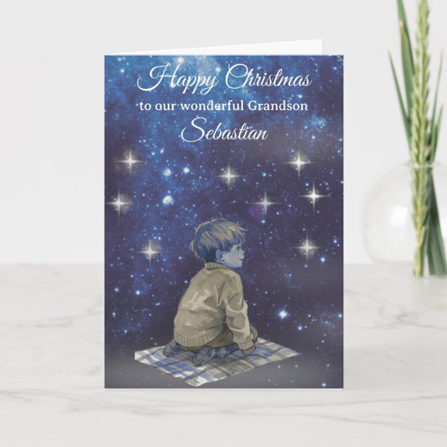 Grandson Christmas Card - Starry Night Karte (Vorderseite)