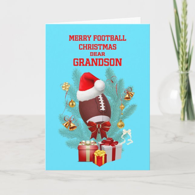 Grandson Christmas Football Feiertagskarte (Vorderseite)