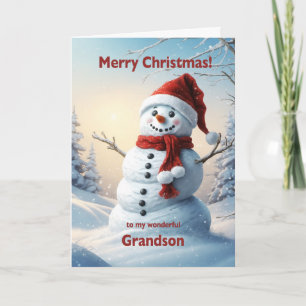 Grandson Christmas Snowman Feiertagskarte