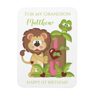 Grandson First Birthday Niedlich Lion Foto Card Magnet