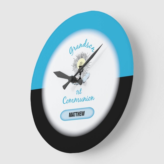 Grandson First Communation, Blue Cup Große Wanduhr (Winkel)