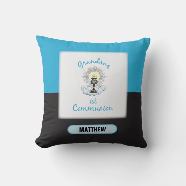 Grandson First Communation, Blue Cup Kissen (Vorderseite)