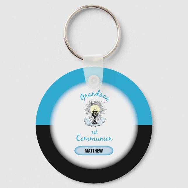 Grandson First Communation, Blue Cup Schlüsselanhänger (Vorderseite)