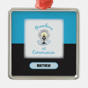 Grandson First Communation, Blue Cup Silbernes Ornament