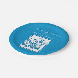 Grandson First Communion Blue, Weizen, Trauben Pappteller