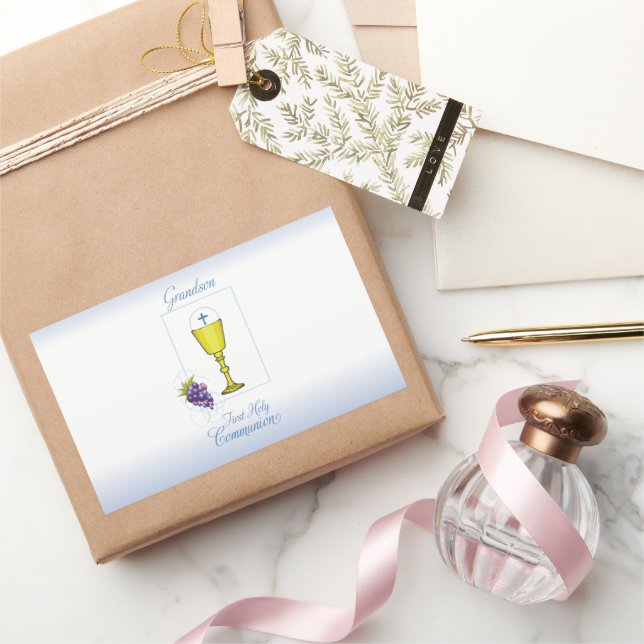 Grandson First Communion, Chalice mit Gastgeber Rechteckiger Aufkleber (Schenken)
