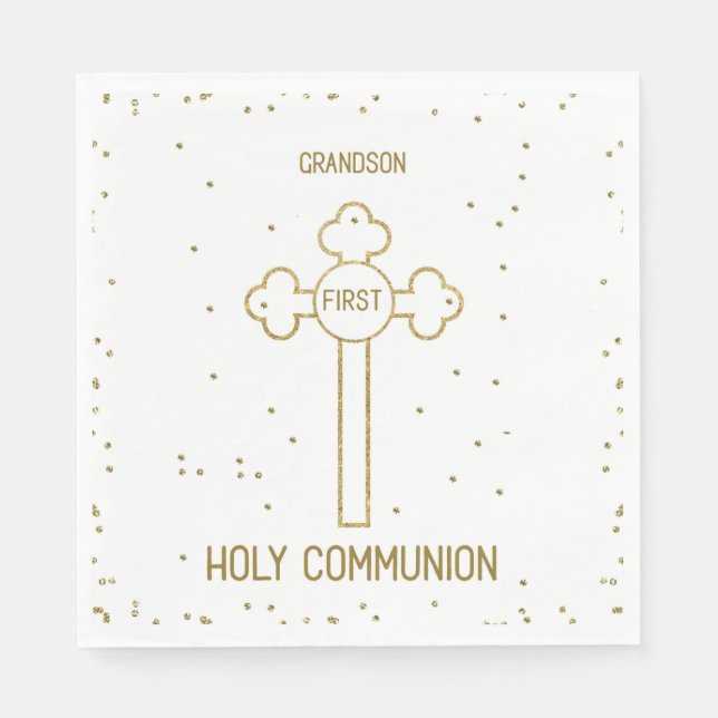 Grandson First Holy Communion Gold Look Cross Serviette (Vorderseite)