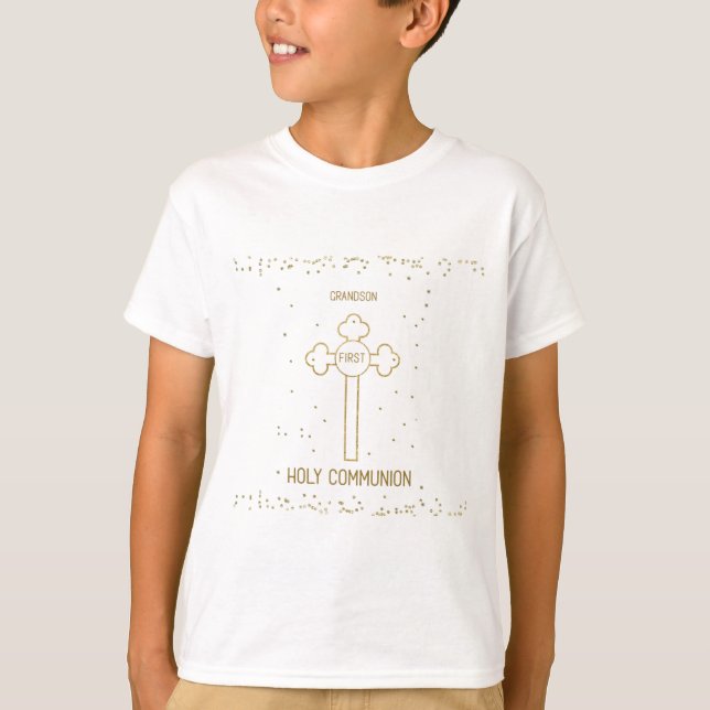 Grandson First Holy Communion Gold Look Cross T-Shirt (Vorderseite)