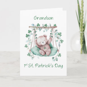 Grandson First St Patricks Day Sweet Bear on Swing Karte