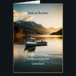 Grandson Fischen von einem Boot zum Geburtstag<br><div class="desc">Eine Geburtstagskarte für einen Enkel. Eine einmalige Geburtstagskarte mit einer Bergsee-Szene, die für Lieben, die angeln, bootfahren und die große Freizeit. Feiern Sie seinen besonderen Tag mit einer Geburtstagskarte zum Angeln eines Mannes, der von einem Boot auf einem Bergsee aus fischen kann. Eine perfekte Geburtstagskarte für Outdoor-Männer, Väter, Ehemänner und...</div>