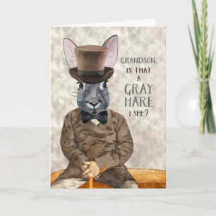 Grandson Funny Birthday Hipster Rabbit Gray Hare Karte