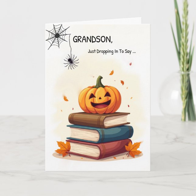 Grandson Funny Halloween Niedlicher Spinne kommt r Karte (Vorderseite)