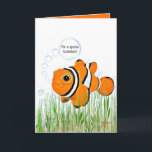 Grandson Geburtstag Clownfisch in Algen Karte<br><div class="desc">Clownfische in Algen und Blasen mit Flasche und Seestern zum Geburtstag von Enkel</div>