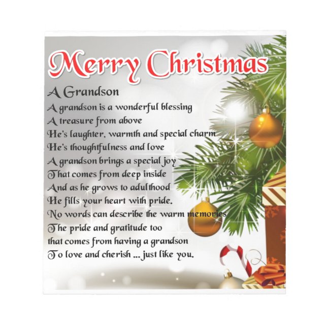 Grandson Gedicht - Weihnachtsdesign Notizblock (Vorderseite)