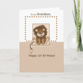 Grandson, glücklich 1. Geburtstag Baby Lion Karte