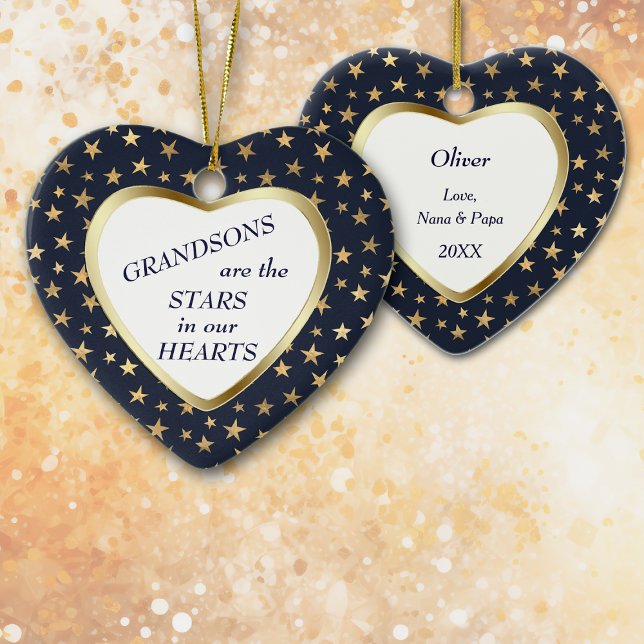 Grandson Gold Star Heart Keepake Keramik Ornament (Von Creator hochgeladen)