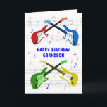 Grandson Guitars Birthday Card Karte<br><div class="desc">Eine schöne Geburtstagskarte für einen Enkel. Elektrische Gitarre farbenfrohe Kunst mit einer Musikskala im Hintergrund. Du kannst nicht zu viele Gitarren haben. Eine sehr coole Gitarren-Geburtstagskarte feiert die Energie und den Spaß dieses Musikinstruments. Eine perfekte Geburtstagskarte für Gitarristen und Musikliebhaber.</div>