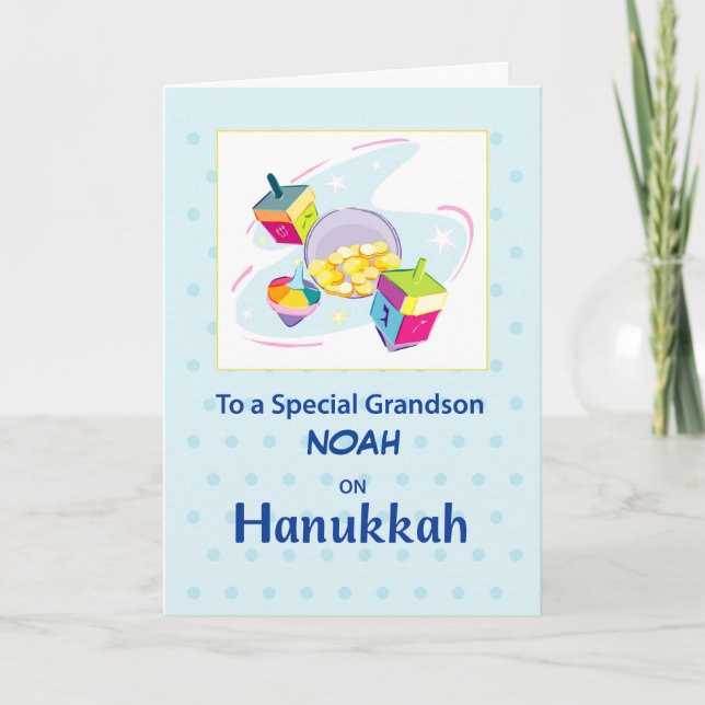Grandson Hanukkah Blue Dreidel Karte (Vorderseite)