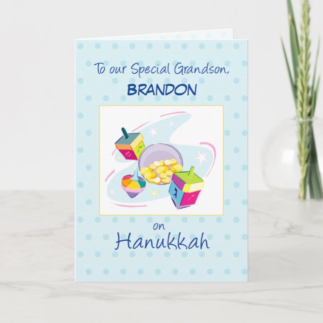 Grandson Hanukkah Customizable Name Blue Karte (Vorderseite)