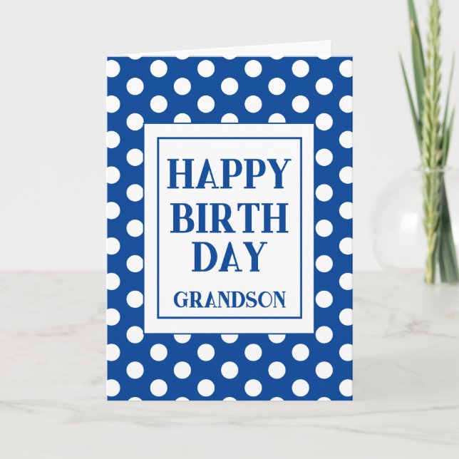 Grandson Happy Birthday Blue Polka Dot Karte (Vorderseite)