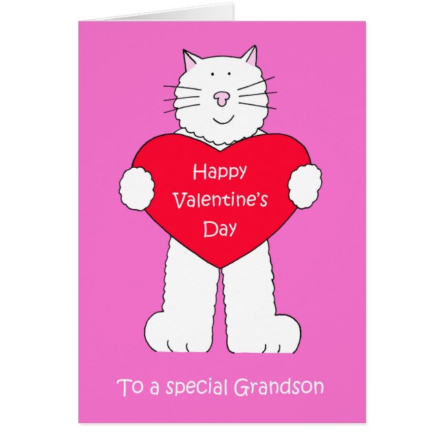 Grandson Happy Valentines Day Cartoon Cat (Vorne)