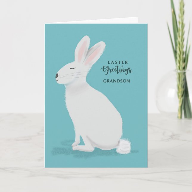 Grandson Oaster Greetings White Rabbit Karte (Vorderseite)