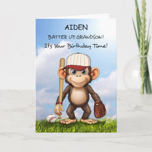 Grandson Personalize Baseball Birthday Monkey Karte