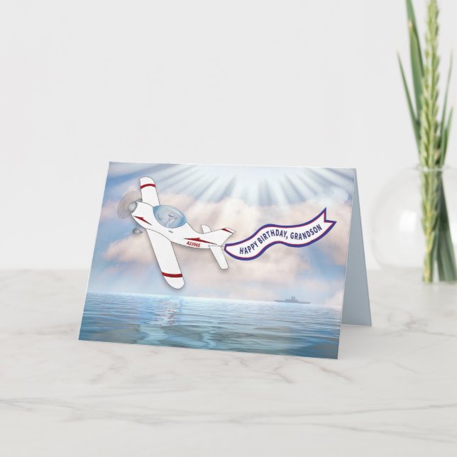 Grandson-Pilot am Geburtstag Flugzeug über Wasser  Karte (Vorderseite)