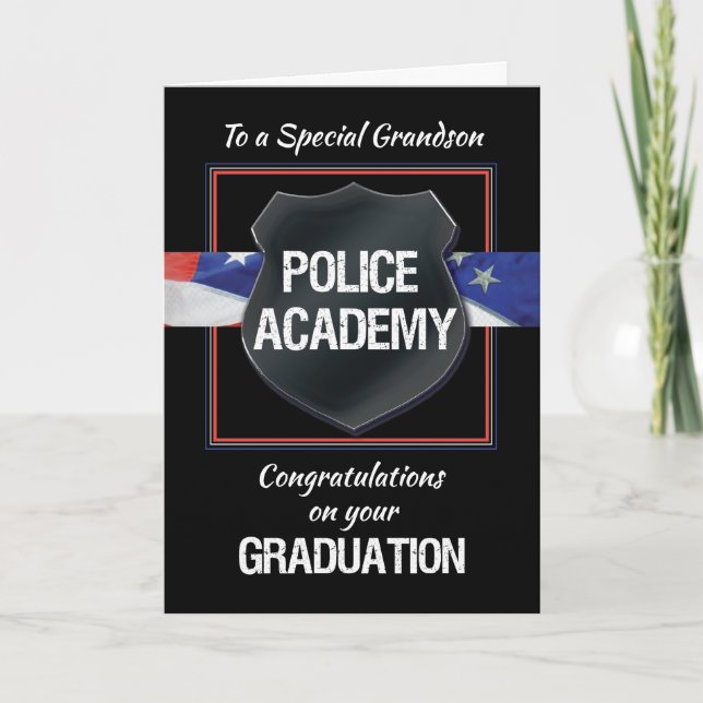 Grandson Police Academy Abschluss Herzlichen Glück Karte (Vorderseite)